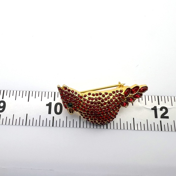 Talbots Red Rhinestone Gold Toned Cardinal Brooch - Picture 6 of 7